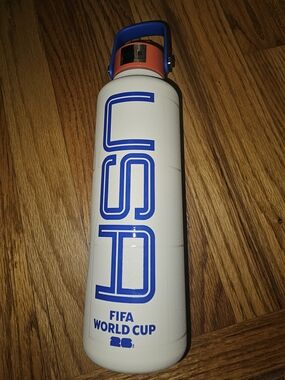 FIFA World Cup Branded White and Blue Sports Water Bottle With Flipstraw 24 Oz